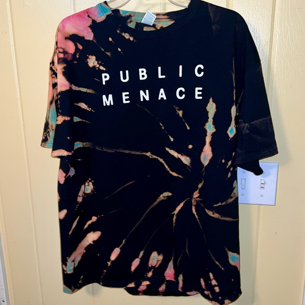 New Public Menace Colorful Reverse Tie-Dye Graphic Tee Size XL - Picture 8 of 13